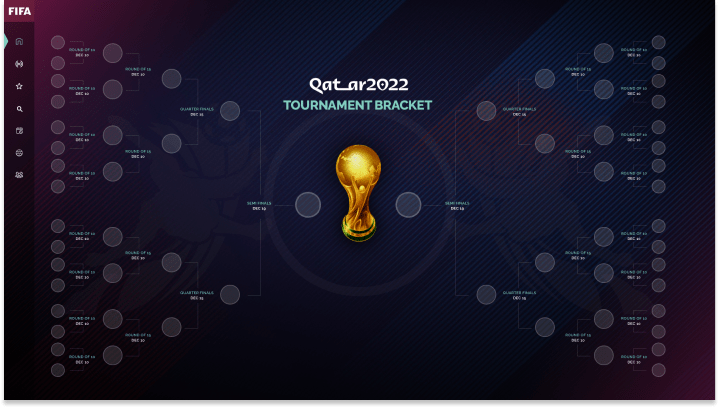 Visual design for the Men's 2022 World Cup features a dynamic composition of soccer players in action, set against a backdrop of iconic Qatar landmarks, symbolizing the host country. The design integrates the tournament's official colors and logo, capturing the excitement and global unity of the event. Bold typography announces the year, emphasizing the event's significance. Visual design for the Women's 2023 World Cup showcases powerful imagery of female soccer players in motion, with the iconic landscapes of Australia and New Zealand, the host countries, in the background. The artwork incorporates vibrant colors and the official logo, reflecting the energy, diversity, and competitive spirit of the tournament. The year 2023 is prominently displayed, highlighting the event's importance in women's sports.